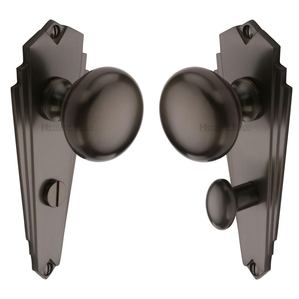 Heritage Brass Door Furniture Matt Bronze / Bathroom Lock Mortice Knobs Heritage Brass - Mortice Knob on Bathroom Plate Broadway Design Matt Bronze Fini