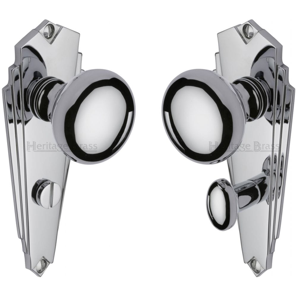 Heritage Brass Door Furniture Polished Chrome / Bathroom Lock Mortice Knobs Heritage Brass - Mortice Knob on Bathroom Plate Broadway Design Polished Chrome Fini