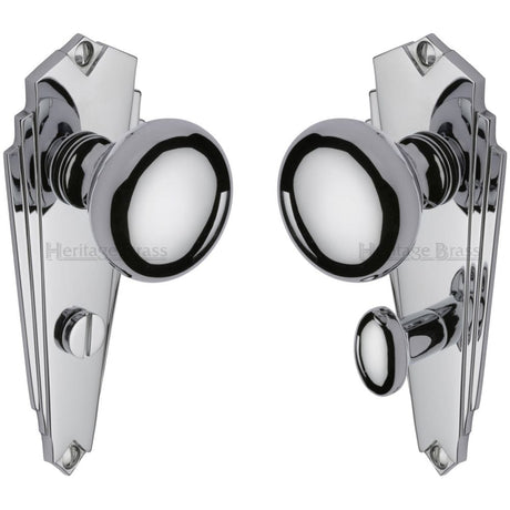 Heritage Brass Door Furniture Polished Chrome / Bathroom Lock Mortice Knobs Heritage Brass - Mortice Knob on Bathroom Plate Broadway Design Polished Chrome Fini