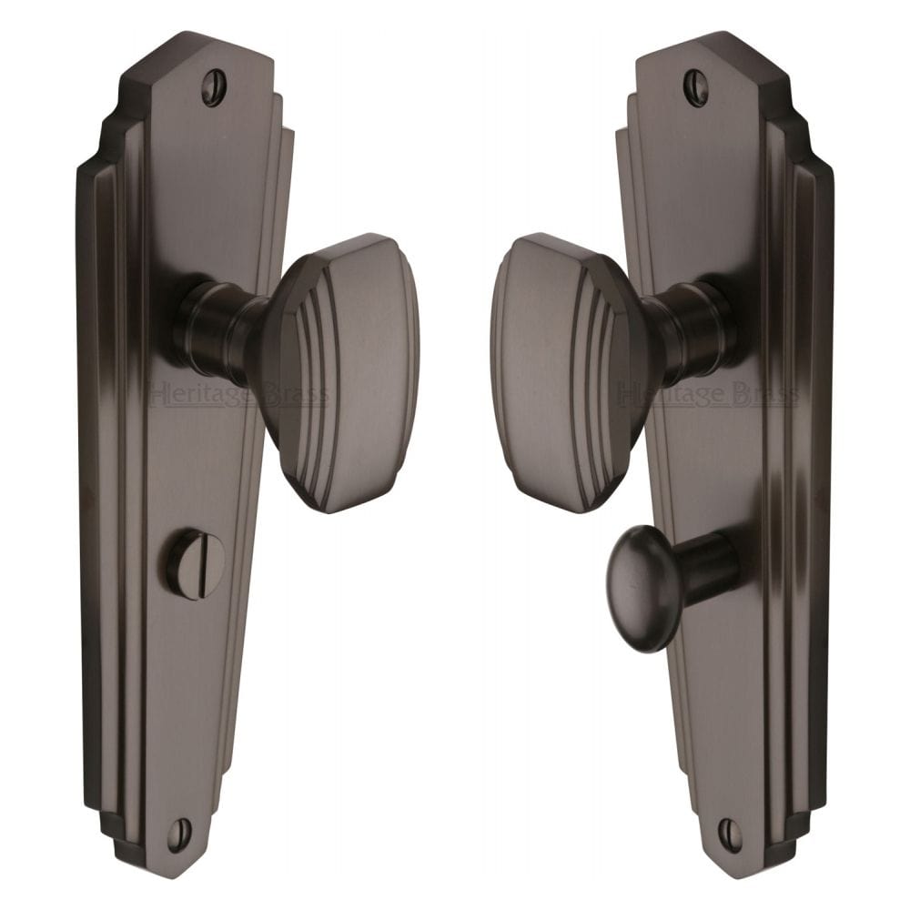 Heritage Brass Door Furniture Matt Bronze / Bathroom Lock Mortice Knobs Heritage Brass - Mortice Knob on Bathroom Plate Charlston Design Matt Bronze Fin