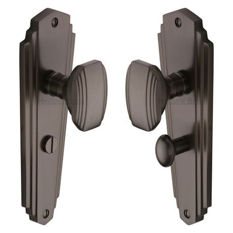 Heritage Brass Door Furniture Matt Bronze / Bathroom Lock Mortice Knobs Heritage Brass - Mortice Knob on Bathroom Plate Charlston Design Matt Bronze Fin