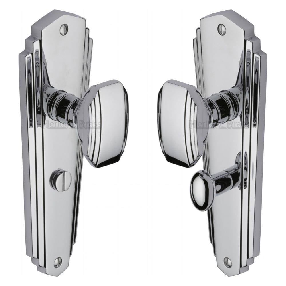 Heritage Brass Door Furniture Polished Chrome / Bathroom Lock Mortice Knobs Heritage Brass - Mortice Knob on Bathroom Plate Charlston Design Polished Chrome Fin