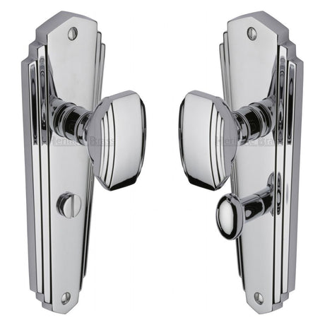 Heritage Brass Door Furniture Polished Chrome / Bathroom Lock Mortice Knobs Heritage Brass - Mortice Knob on Bathroom Plate Charlston Design Polished Chrome Fin