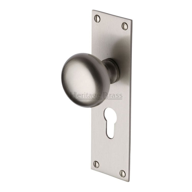 Heritage Brass Door Furniture Satin Nickel / Euro Profile Lock Mortice Knobs Heritage Brass - Mortice Knob on Euro Profile Plate Balmoral Design Satin Nickel