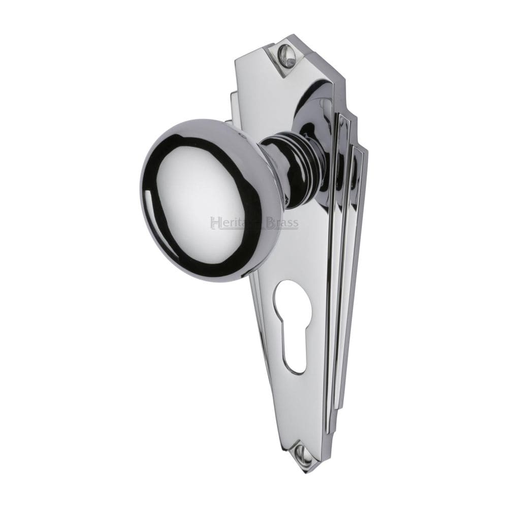 Heritage Brass Door Furniture Polished Chrome / Euro Profile Lock Mortice Knobs Heritage Brass - Mortice Knob on Euro Profile Plate Broadway Design Polished Chrome