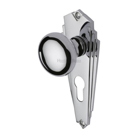 Heritage Brass Door Furniture Polished Chrome / Euro Profile Lock Mortice Knobs Heritage Brass - Mortice Knob on Euro Profile Plate Broadway Design Polished Chrome