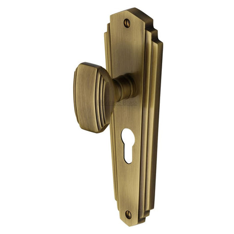 Heritage Brass Door Furniture Antique Brass / Euro Profile Lock Mortice Knobs Heritage Brass - Mortice Knob on Euro Profile Plate Charlston Design Antique Brass