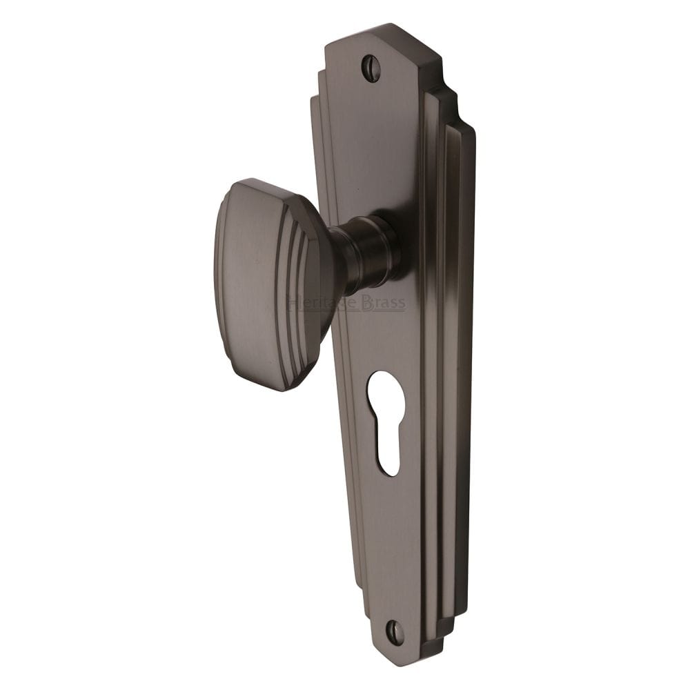 Heritage Brass Door Furniture Matt Bronze / Euro Profile Lock Mortice Knobs Heritage Brass - Mortice Knob on Euro Profile Plate Charlston Design Matt Bronze