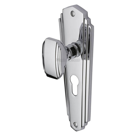 Heritage Brass Door Furniture Polished Chrome / Euro Profile Lock Mortice Knobs Heritage Brass - Mortice Knob on Euro Profile Plate Charlston Design Polished Chrome