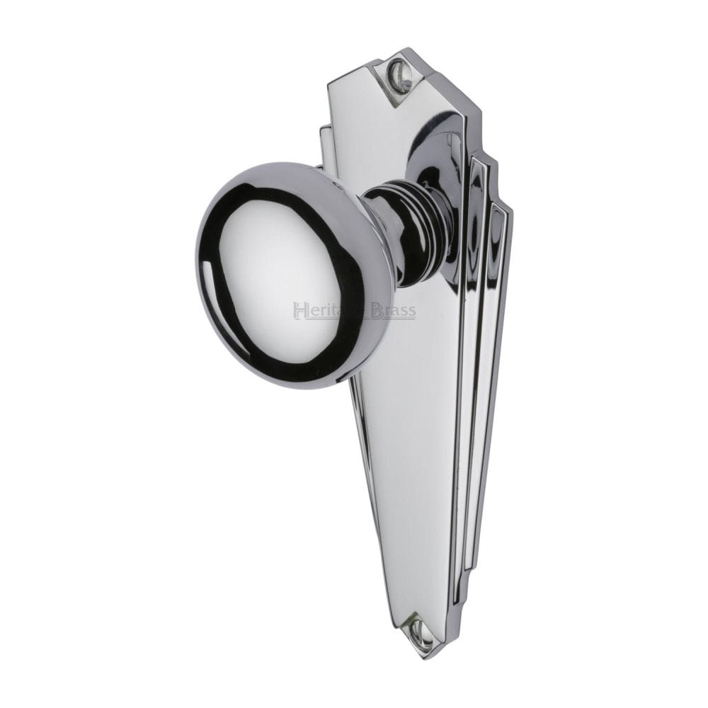 Heritage Brass Door Furniture Polished Chrome / Mortice Knobs on Backplate Heritage Brass - Mortice Knob on Latch Plate Broadway Design Polished Chrome Finish