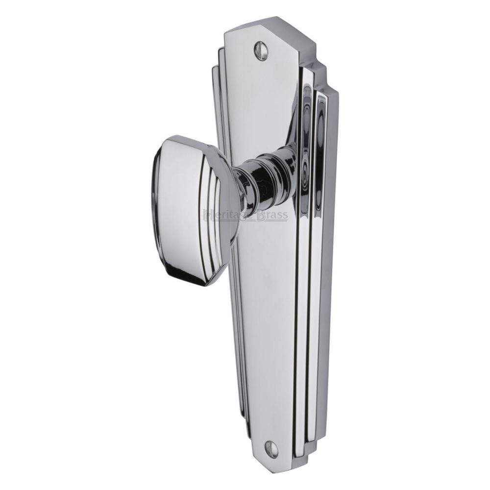 Heritage Brass Door Furniture Polished Chrome / Mortice Knobs on Backplate Heritage Brass - Mortice Knob on Latch Plate Charlston Design Polished Chrome Finish