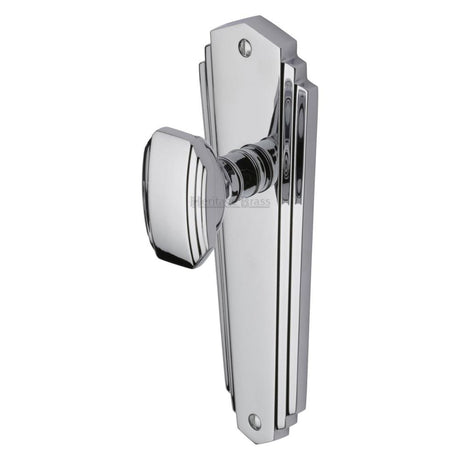 Heritage Brass Door Furniture Polished Chrome / Mortice Knobs on Backplate Heritage Brass - Mortice Knob on Latch Plate Charlston Design Polished Chrome Finish