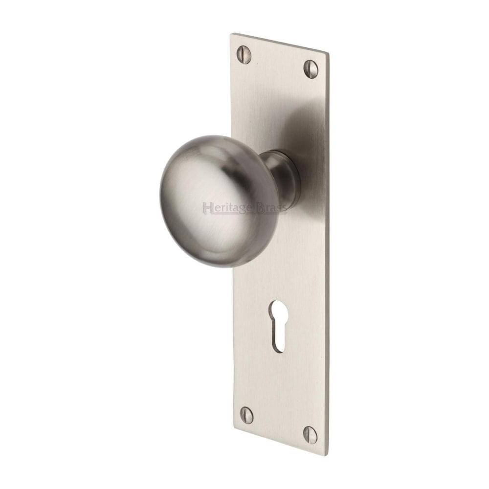 Heritage Brass Door Furniture Satin Nickel / Mortice Knobs Heritage Brass - Mortice Knob on Lock Plate Balmoral Design Satin Nickel Finish
