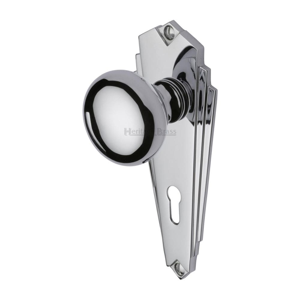 Heritage Brass Door Furniture Polished Chrome / Mortice Knobs Heritage Brass - Mortice Knob on Lock Plate Broadway Design Polished Chrome Finish