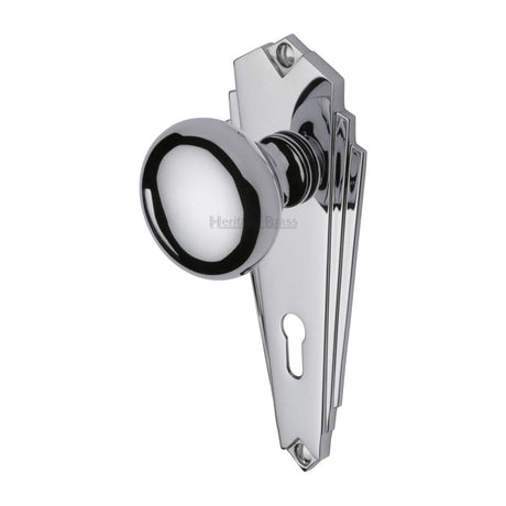 Heritage Brass Door Furniture Polished Chrome / Mortice Knobs Heritage Brass - Mortice Knob on Lock Plate Broadway Design Polished Chrome Finish