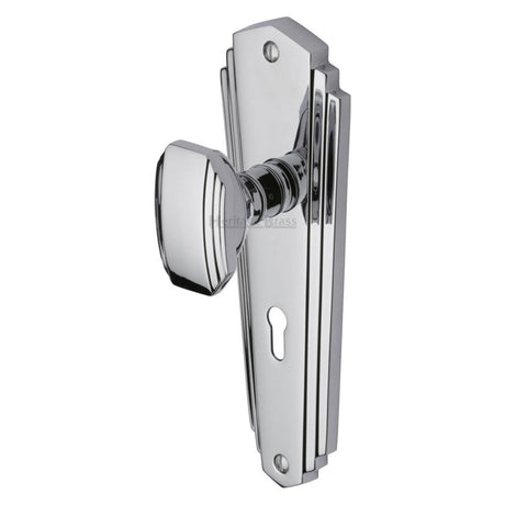 Heritage Brass Door Furniture Polished Chrome / Mortice Knobs Heritage Brass - Mortice Knob on Lock Plate Charlston Design Polished Chrome Finish