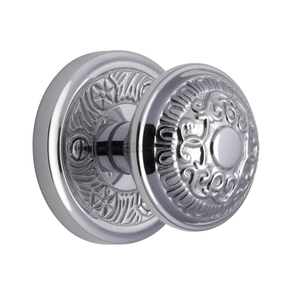 Heritage Brass Door Furniture Polished Chrome / Mortice Knobs Heritage Brass - Mortice Knob on Rose Aydon Design Polished Chrome Finish