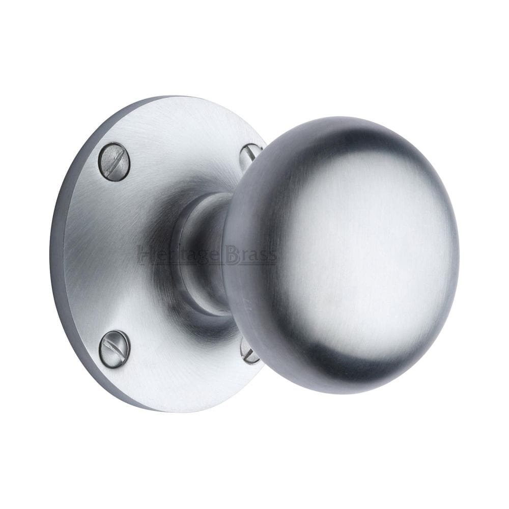 Heritage Brass Door Furniture Satin Chrome / Mortice Knobs Heritage Brass - Mortice Knob on Rose Kensington Design Satin Chrome Finish