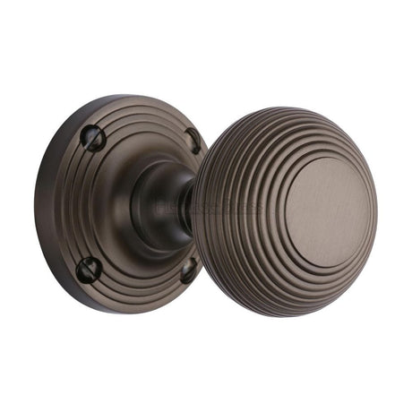 Heritage Brass Door Furniture Matt Bronze / Mortice Knobs Heritage Brass - Mortice Knob on Rose Reeded Design Matt Bronze Finish