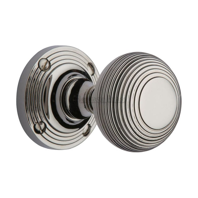 Heritage Brass Door Furniture Polished Nickel / Mortice Knobs Heritage Brass - Mortice Knob on Rose Reeded Design Polished Nickel Finish