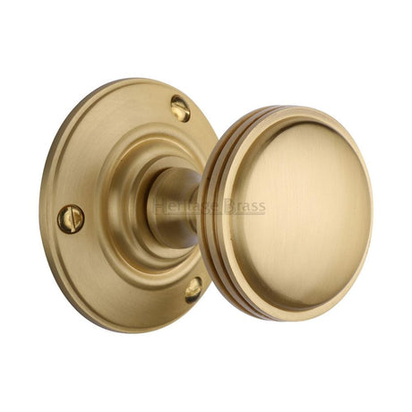 Heritage Brass Door Furniture Satin Brass / Mortice Knobs Heritage Brass - Mortice Knob on Rose Richmond Design Satin Brass Finish