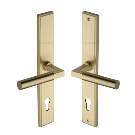 Heritage Brass Door Furniture Satin Brass / Multi Point Lock Set / 92mm c/c Heritage Brass - Multi-Point Door Handle Lever Lock Bauhaus LH Design Satin Brass