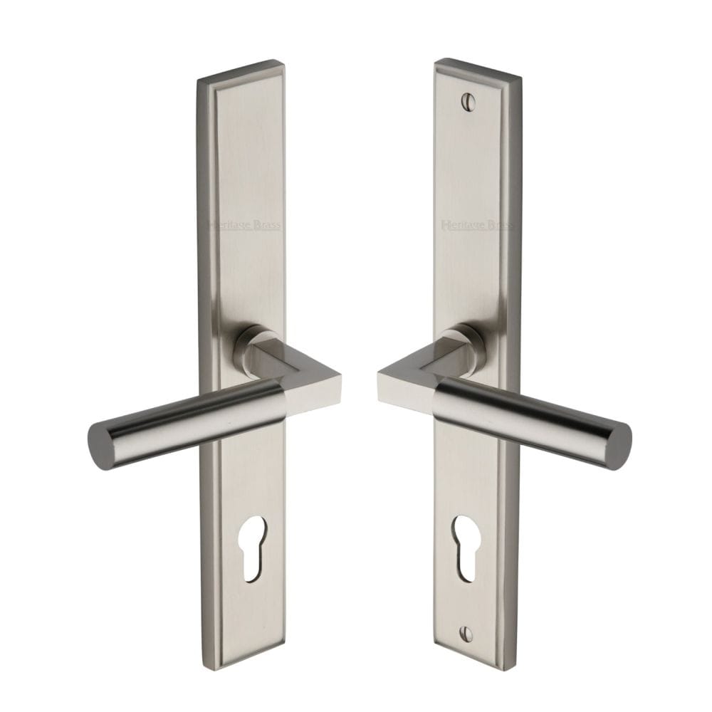Heritage Brass Door Furniture Satin Nickel / Multi Point Lock Set / 92mm c/c Heritage Brass - Multi-Point Door Handle Lever Lock Bauhaus LH Design Satin Nicke