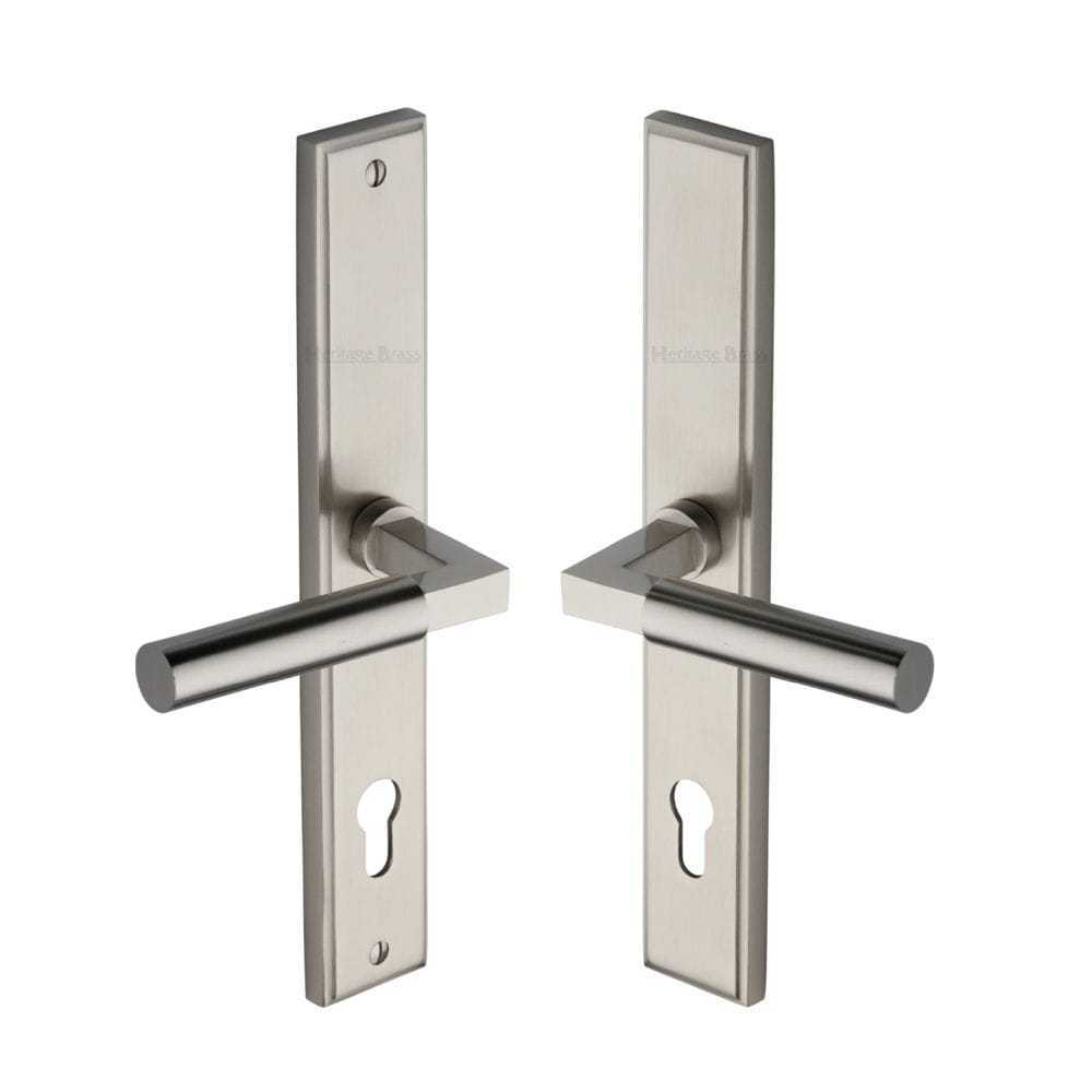 Heritage Brass Door Furniture Satin Nickel / Multi Point Lock Set / 92mm c/c Heritage Brass - Multi-Point Door Handle Lever Lock Bauhaus RH Design Satin Nicke