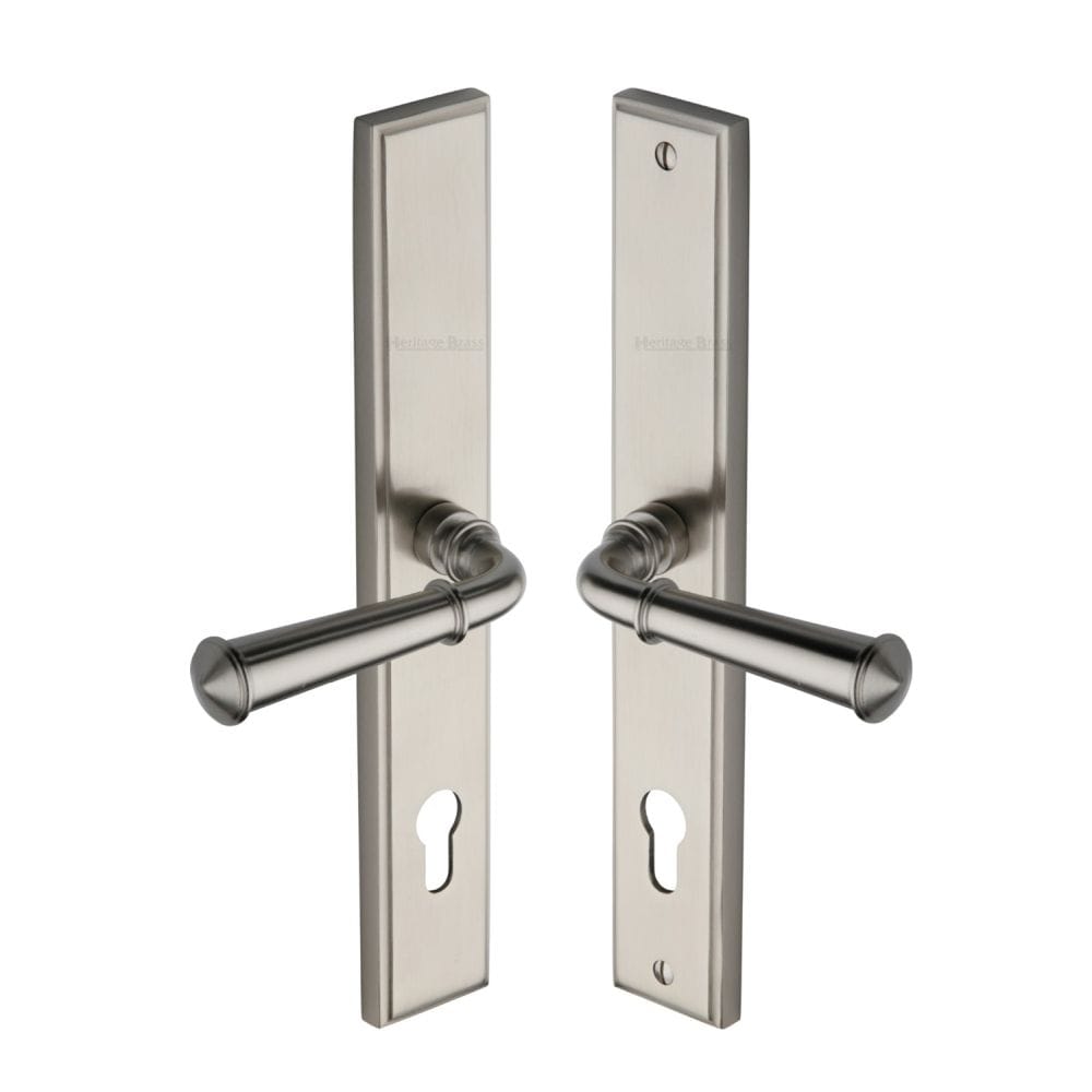 Heritage Brass Door Furniture Satin Nickel / Multi Point Lock Set / 92mm c/c Heritage Brass - Multi-Point Door Handle Lever Lock Colonial LH Design Satin Nick