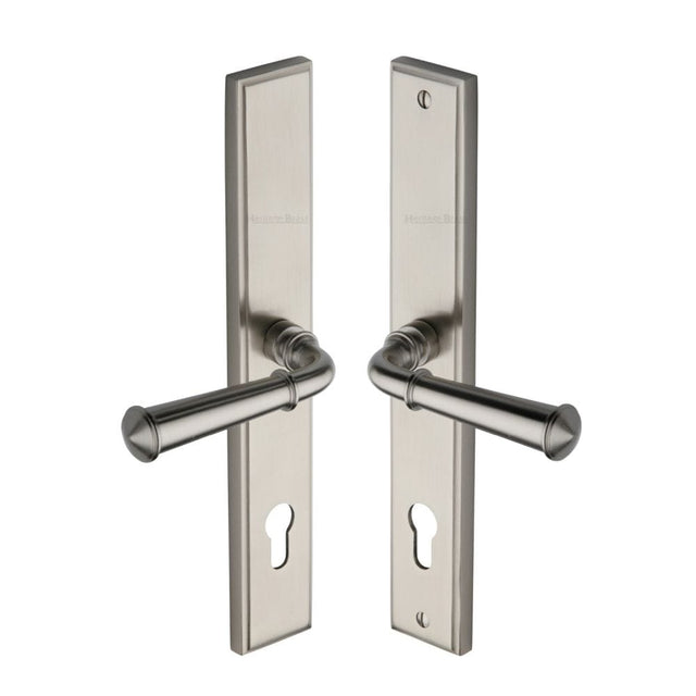 Heritage Brass Door Furniture Satin Nickel / Multi Point Lock Set / 92mm c/c Heritage Brass - Multi-Point Door Handle Lever Lock Colonial LH Design Satin Nick