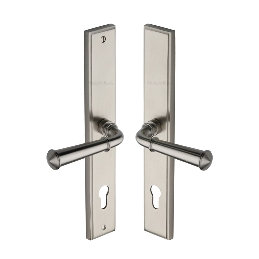 Heritage Brass Door Furniture Satin Nickel / Multi Point Lock Set / 92mm c/c Heritage Brass - Multi-Point Door Handle Lever Lock Colonial RH Design Satin Nick