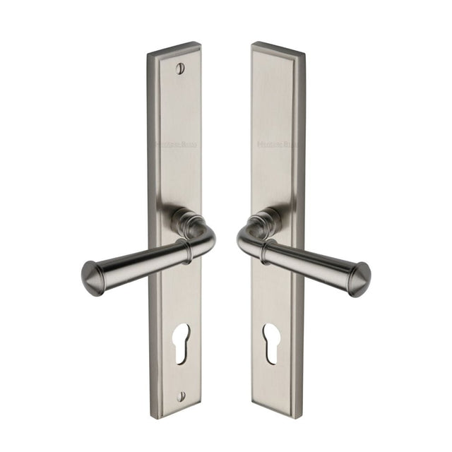 Heritage Brass Door Furniture Satin Nickel / Multi Point Lock Set / 92mm c/c Heritage Brass - Multi-Point Door Handle Lever Lock Colonial RH Design Satin Nick
