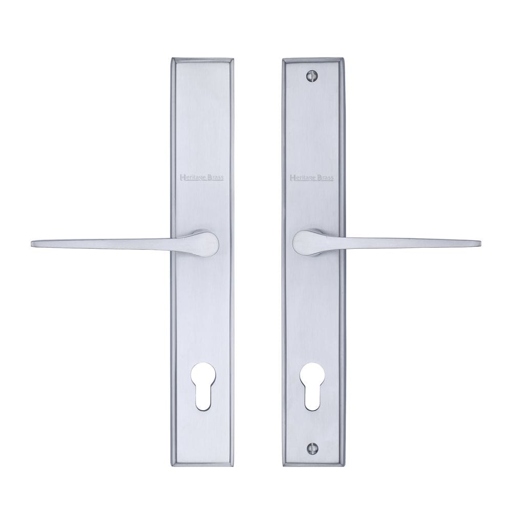 Heritage Brass Door Furniture Satin Chrome / Multi Point Lock Set / 92mm c/c Heritage Brass - Multi-Point Door Handle Lever Lock Gio LH Design Satin Chrome Fi