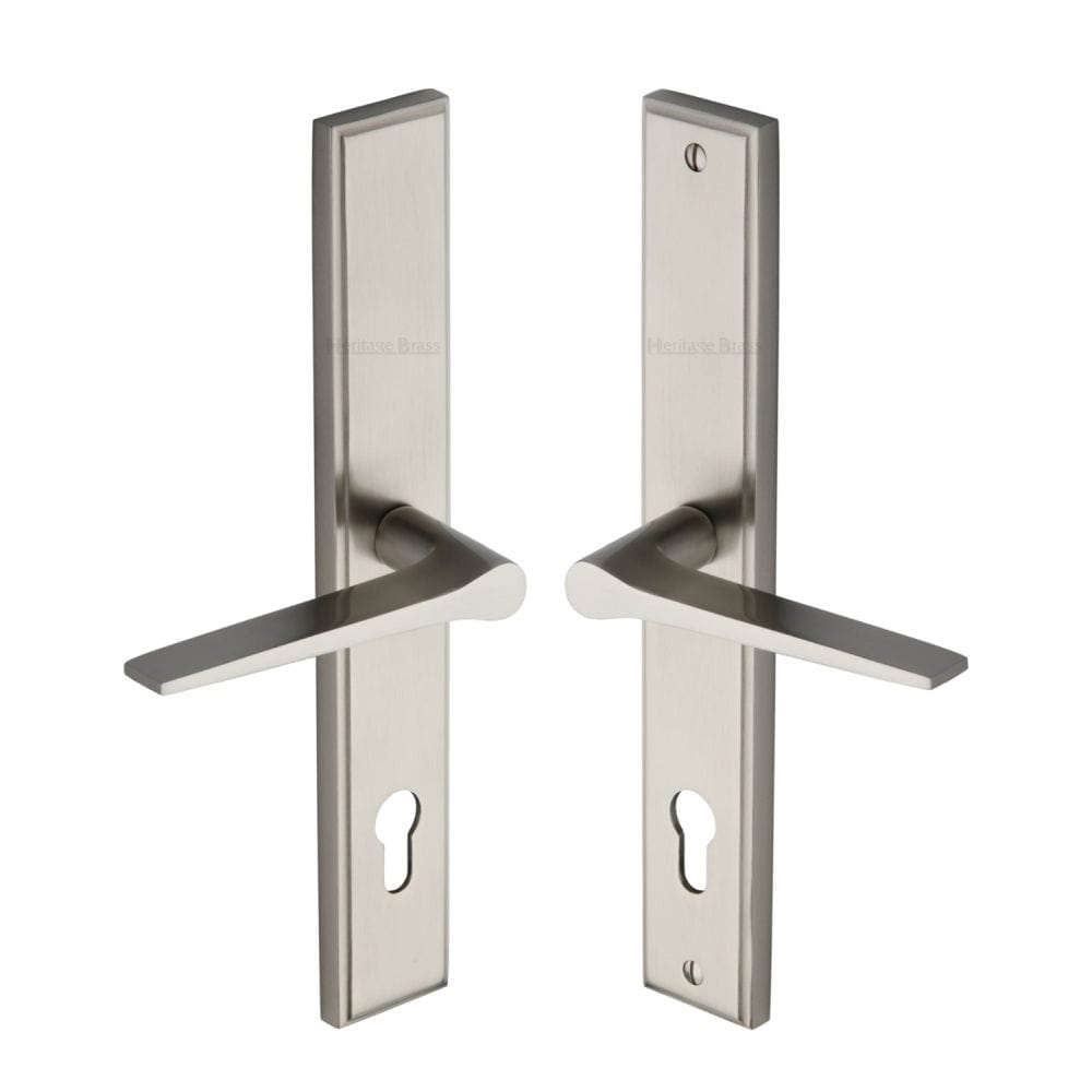 Heritage Brass Door Furniture Satin Nickel / Multi Point Lock Set / 92mm c/c Heritage Brass - Multi-Point Door Handle Lever Lock Gio LH Design Satin Nickel Fi