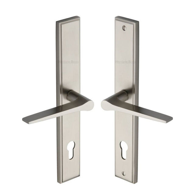Heritage Brass Door Furniture Satin Nickel / Multi Point Lock Set / 92mm c/c Heritage Brass - Multi-Point Door Handle Lever Lock Gio LH Design Satin Nickel Fi