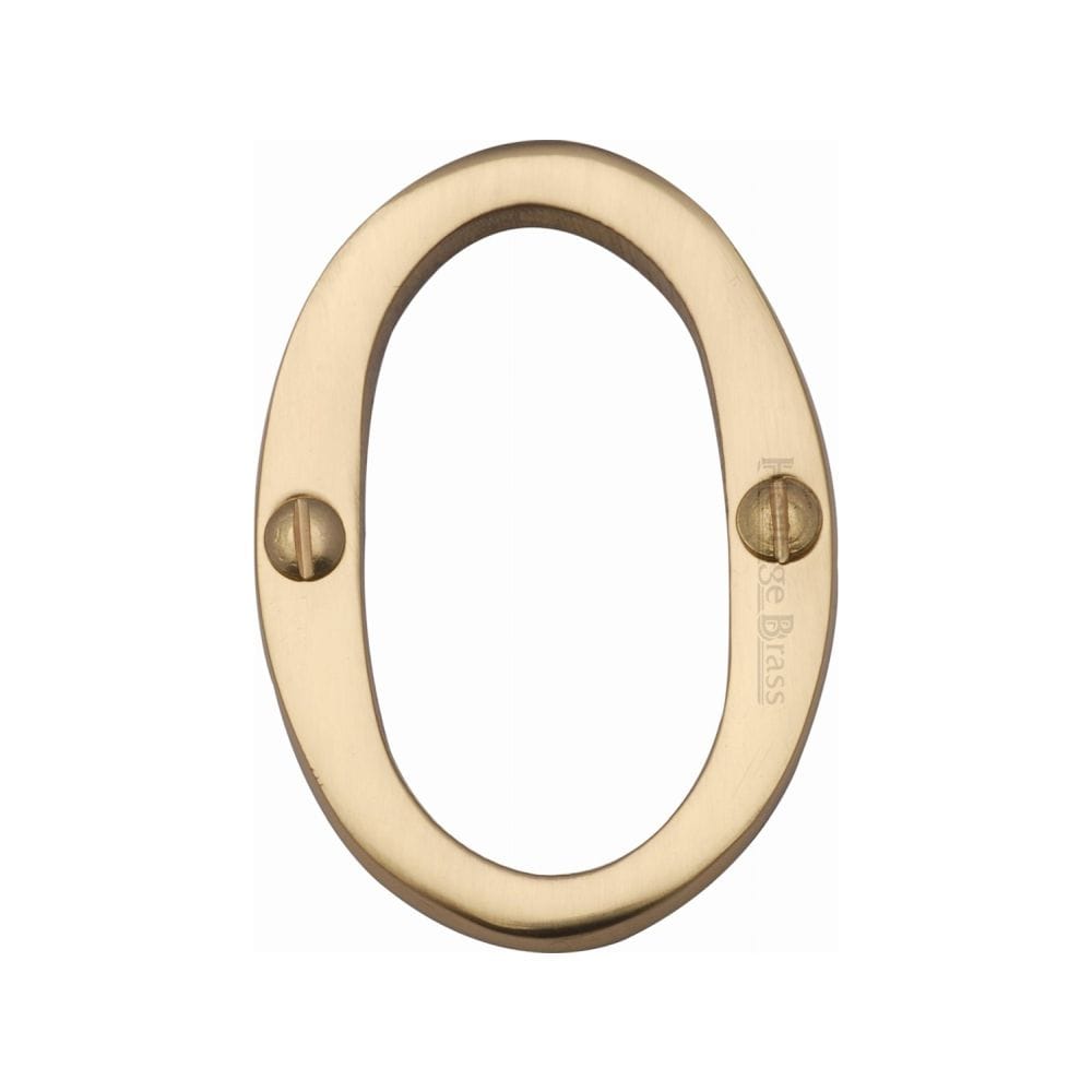 Heritage Brass Door Furniture Polished Brass / Numerals / 0 Heritage Brass - Numeral 0 Face Fix 51mm (2") Polished Brass Finish