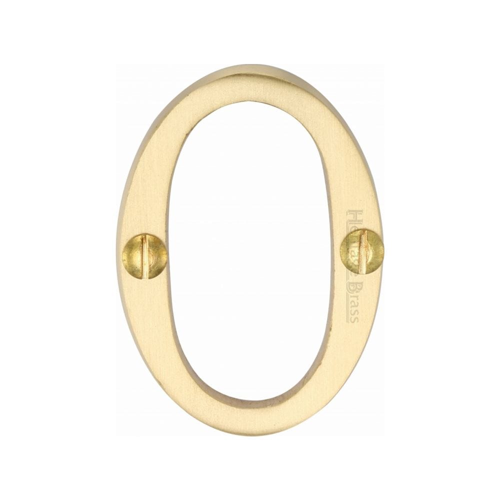 Heritage Brass Door Furniture Satin Brass / Numerals / 0 Heritage Brass - Numeral 0 Face Fix 51mm (2") Satin Brass Finish