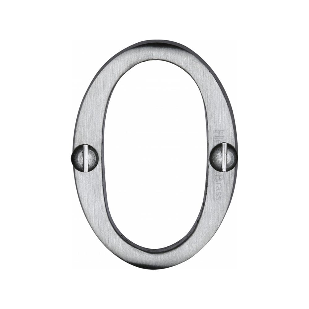 Heritage Brass Door Furniture Satin Chrome / Numerals / 0 Heritage Brass - Numeral 0 Face Fix 51mm (2") Satin Chrome Finish