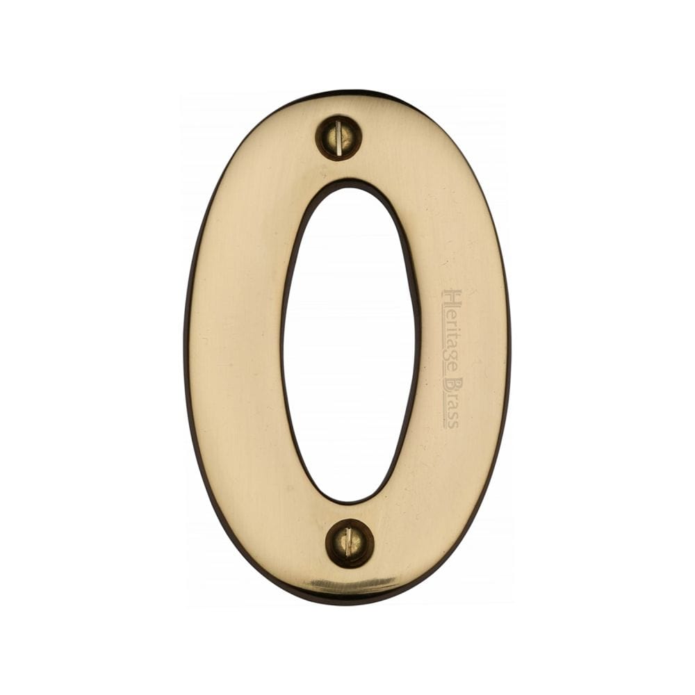 Heritage Brass Door Furniture Polished Brass / Numerals / 0 Heritage Brass - Numeral 0 Face Fix 76mm (3") Polished Brass Finish