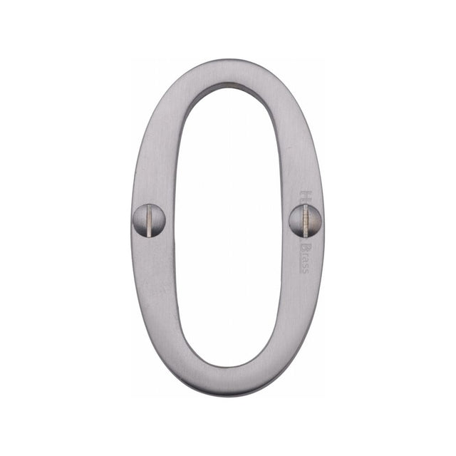 Heritage Brass Door Furniture Satin Chrome / Numerals / 0 Heritage Brass - Numeral 0 Face Fix 76mm (3") Satin Chrome Finish