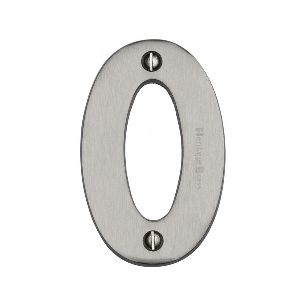 Heritage Brass Door Furniture Satin Nickel / Numerals / 0 Heritage Brass - Numeral 0 Face Fix 76mm (3") Satin Nickel Finish