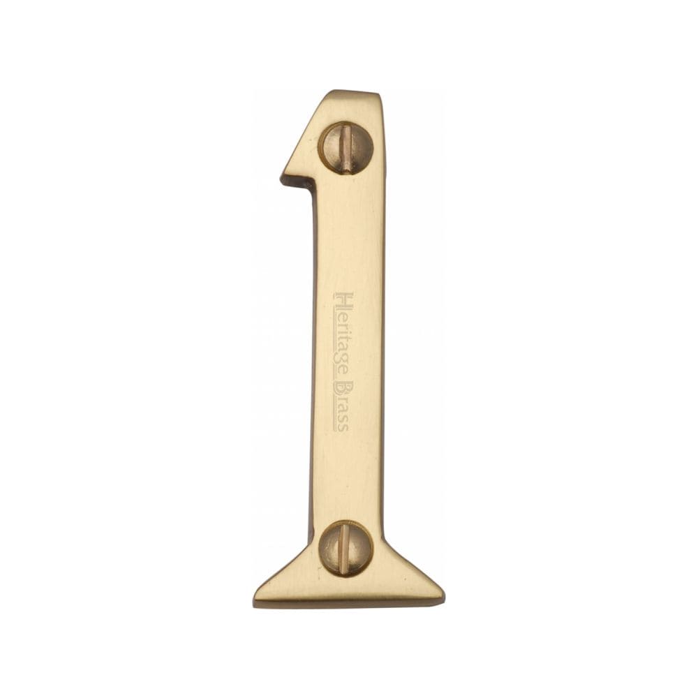 Heritage Brass Door Furniture Polished Brass / Numerals / 1 Heritage Brass - Numeral 1 Face Fix 51mm (2") Polished Brass Finish