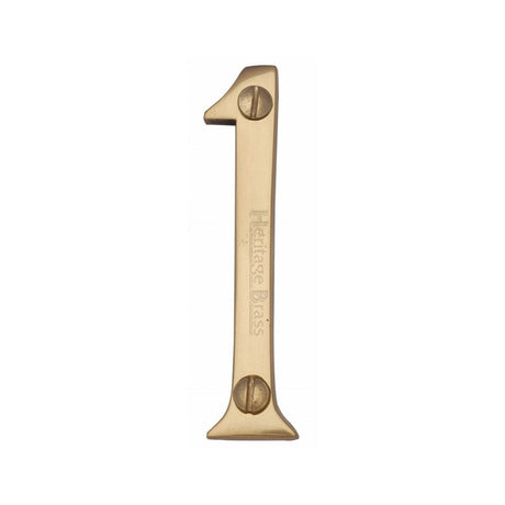 Heritage Brass Door Furniture Polished Brass / Numerals / 1 Heritage Brass - Numeral 1 Face Fix 76mm (3") Polished Brass Finish