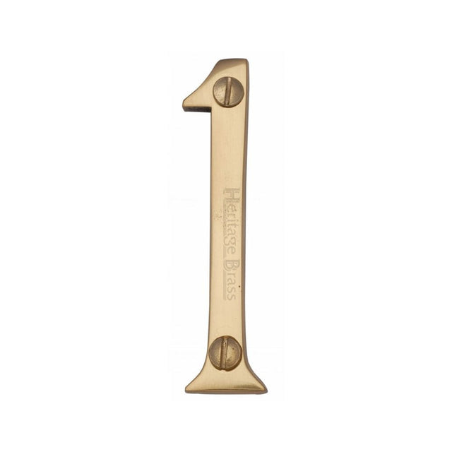 Heritage Brass Door Furniture Polished Brass / Numerals / 1 Heritage Brass - Numeral 1 Face Fix 76mm (3") Polished Brass Finish