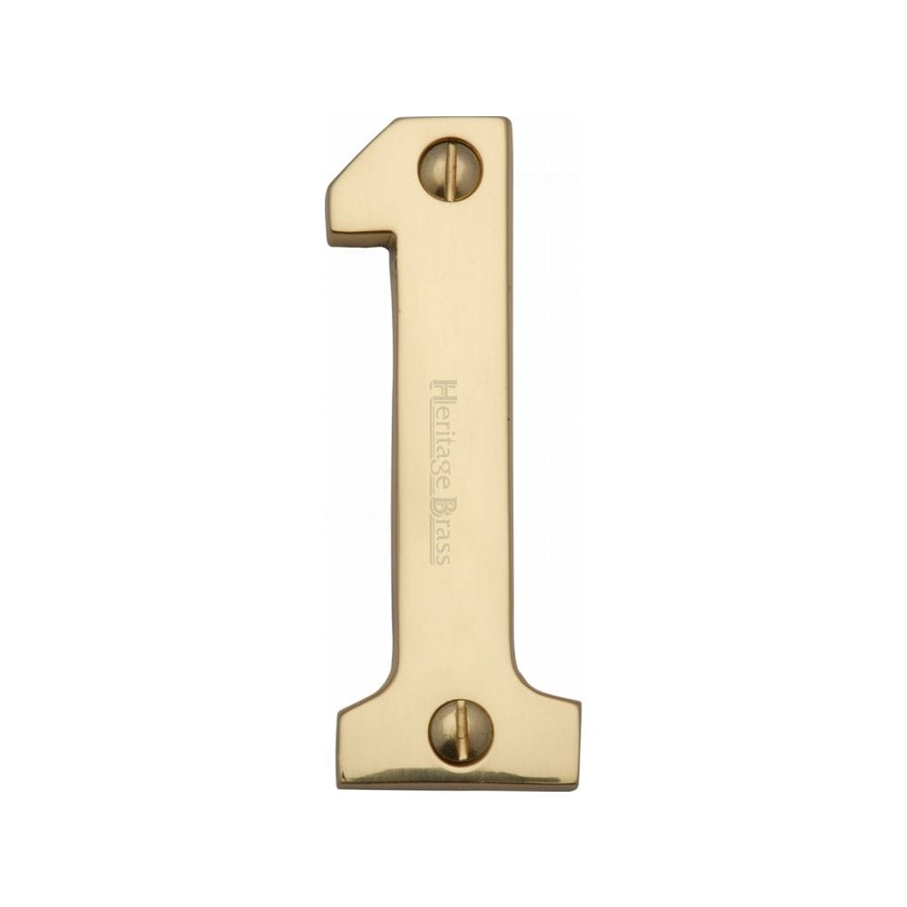 Heritage Brass Door Furniture Polished Brass / Numerals / 1 Heritage Brass - Numeral 1 Face Fix 76mm (3") Polished Brass Finish