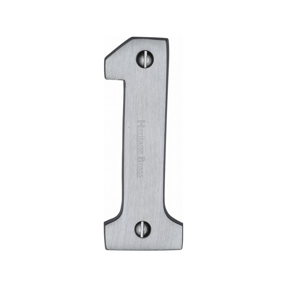 Heritage Brass Door Furniture Satin Chrome / Numerals / 1 Heritage Brass - Numeral 1 Face Fix 76mm (3") Satin Chrome Finish