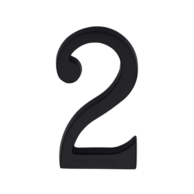 Heritage Brass Door Furniture Matt Black / Numerals / 2 Heritage Brass - Numeral 2 Concealed Fix 76mm (3") Matt Black