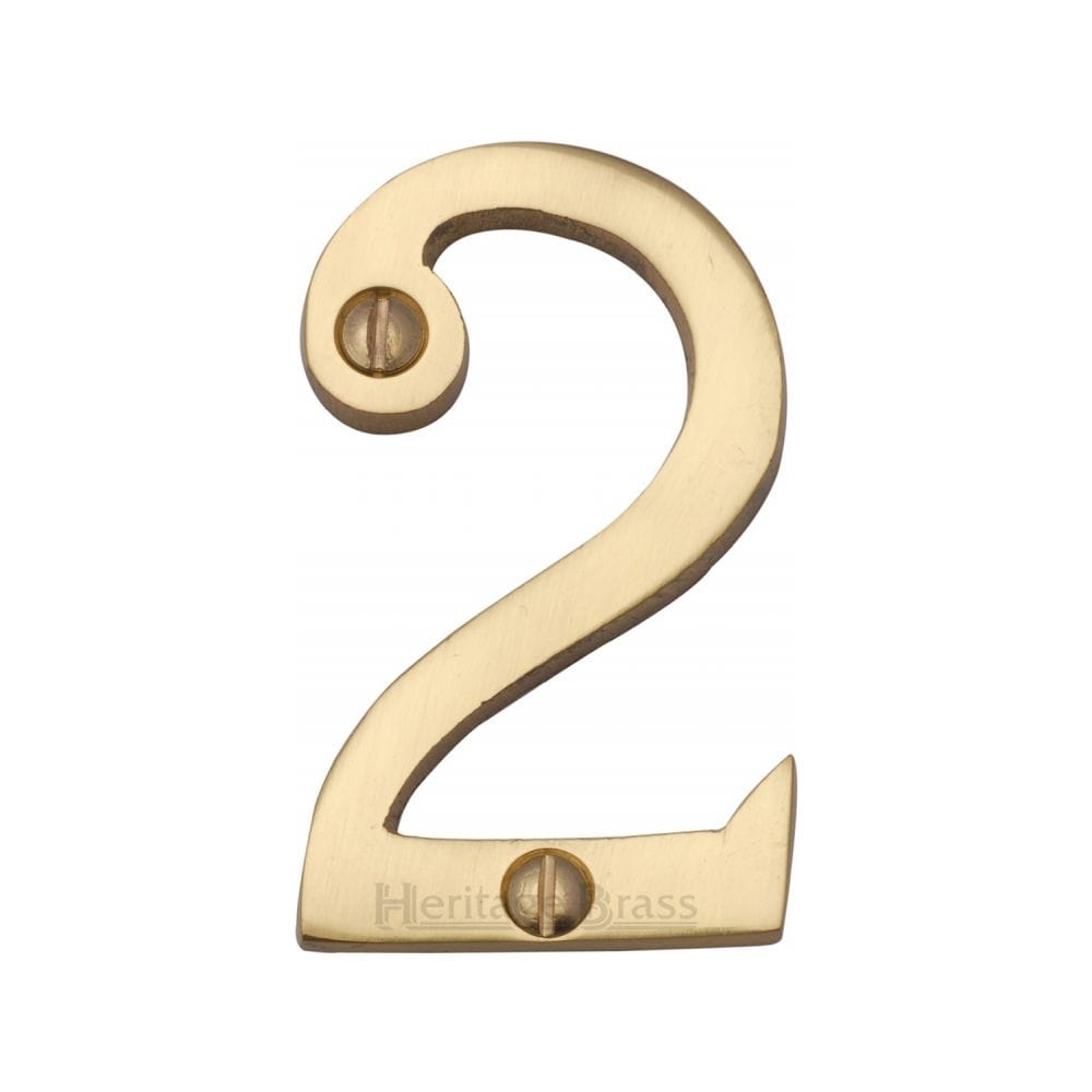 Heritage Brass Door Furniture Polished Brass / Numerals / 2 Heritage Brass - Numeral 2 Face Fix 51mm (2") Polished Brass Finish
