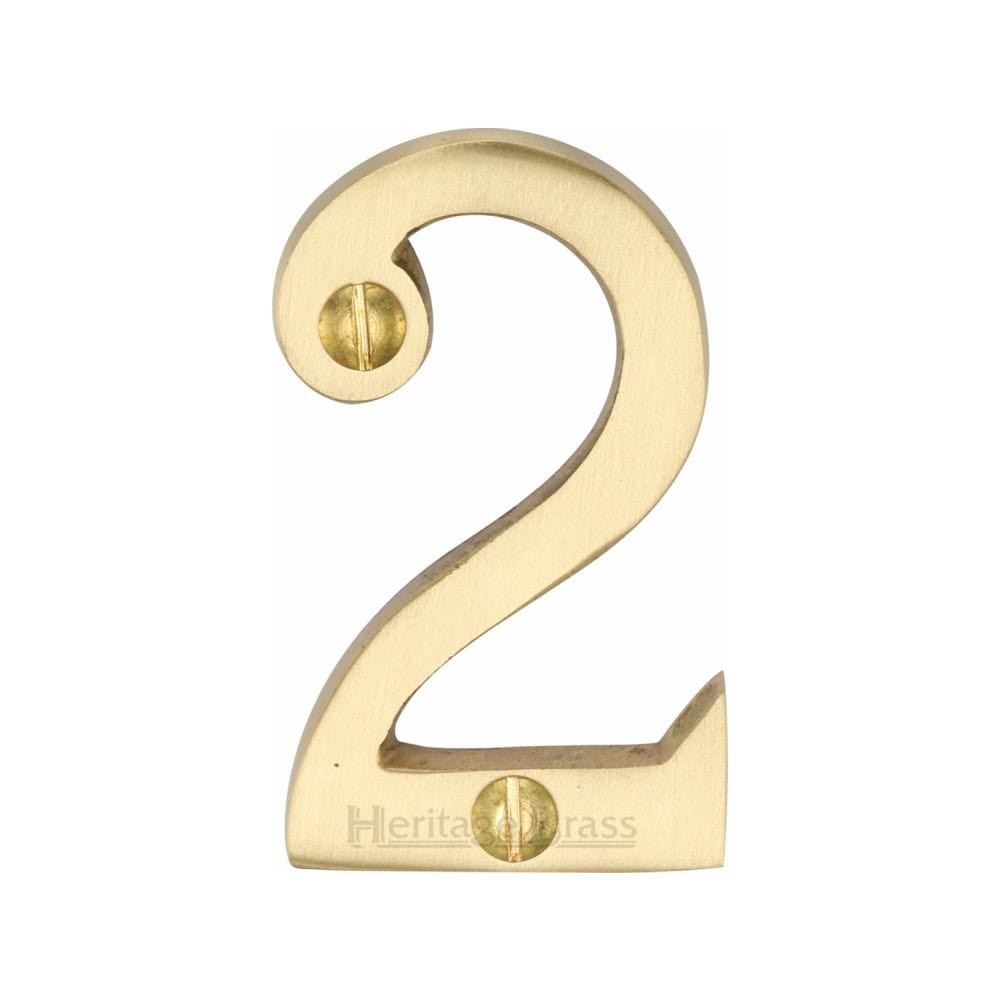 Heritage Brass Door Furniture Satin Brass / Numerals / 2 Heritage Brass - Numeral 2 Face Fix 51mm (2") Satin Brass Finish