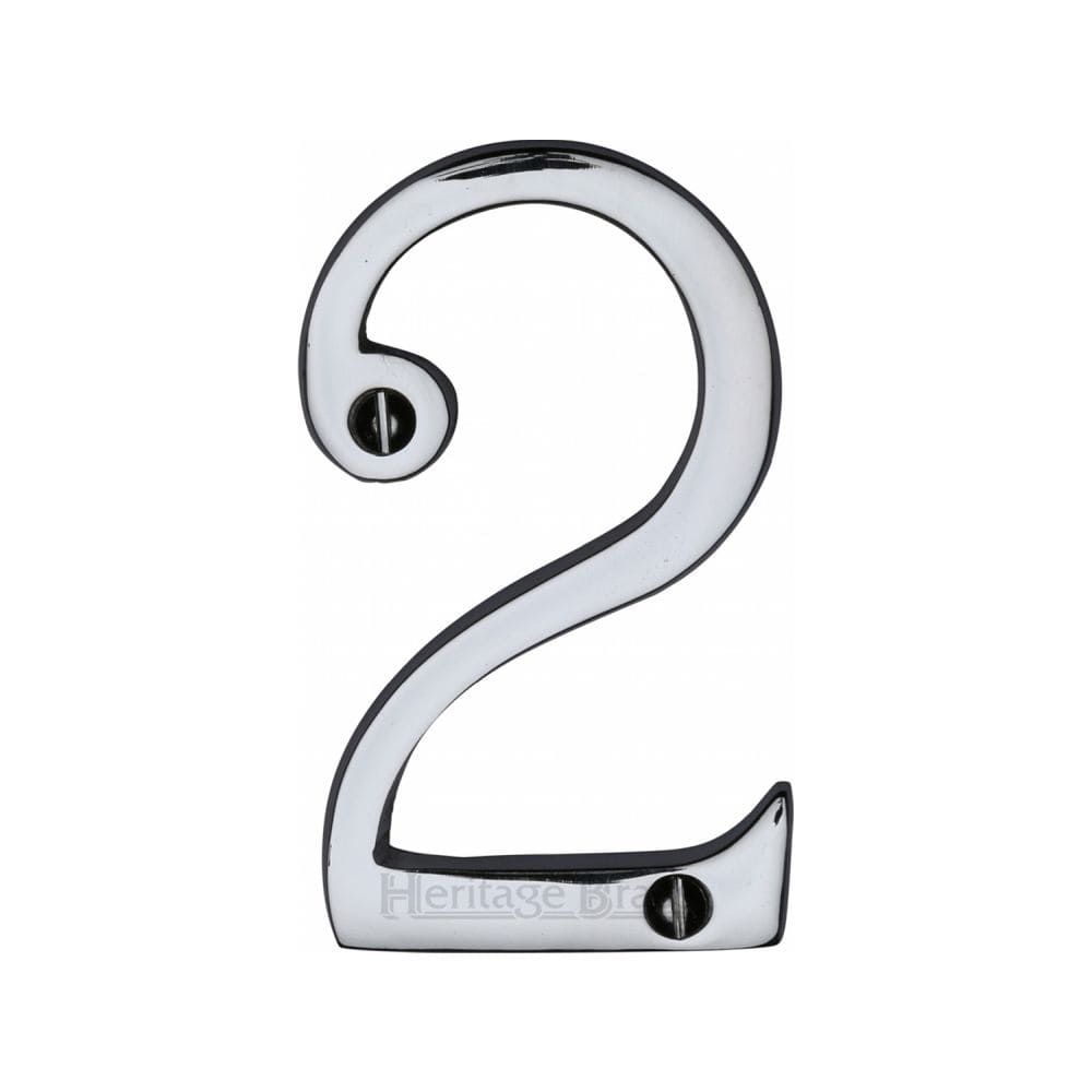 Heritage Brass Door Furniture Polished Chrome / Numerals / 2 Heritage Brass - Numeral 2 Face Fix 76mm (3") Polished Chrome Finish